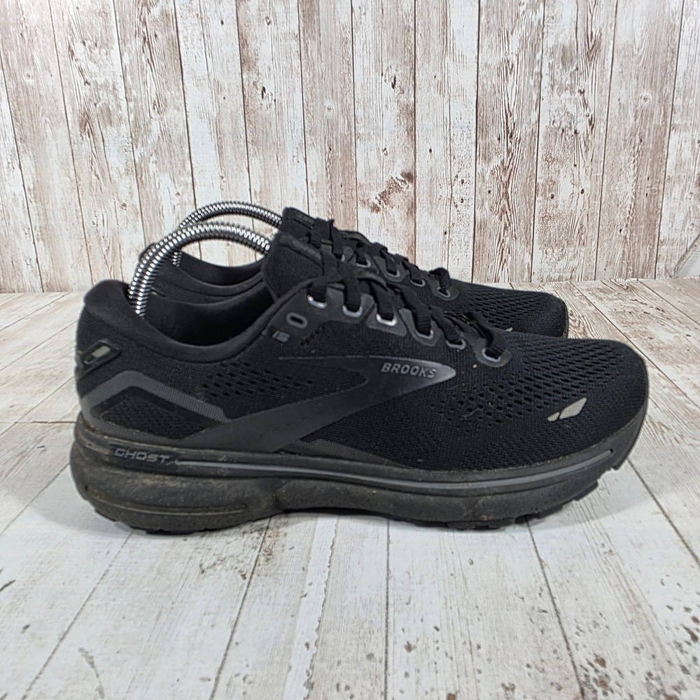 Brooks Ghost 15 Womens Running Shoes Black Black Ebony 1203801B020 Size 8.5 B